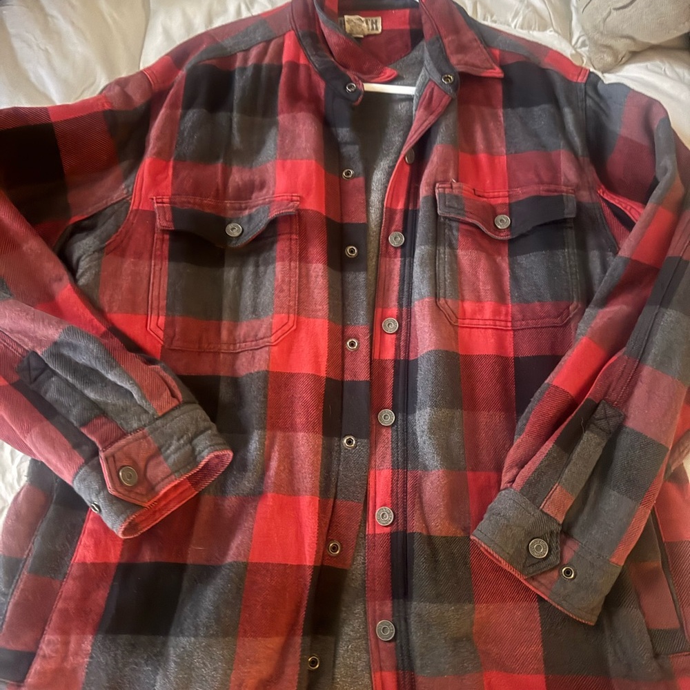 Duluth Trading Co Red and Black Checkered Fleece lined Shirt